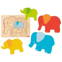 Puzzle Încastu Din Lemn- Elefanții Colorați